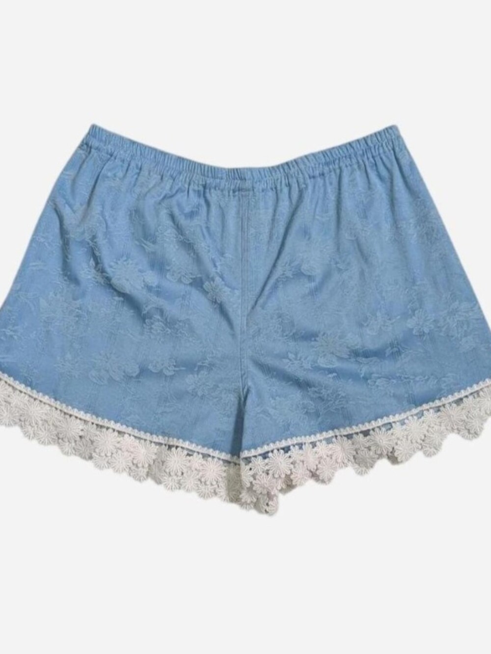 Handmade Upcycled Blue floral lace trim shorts Medium Large